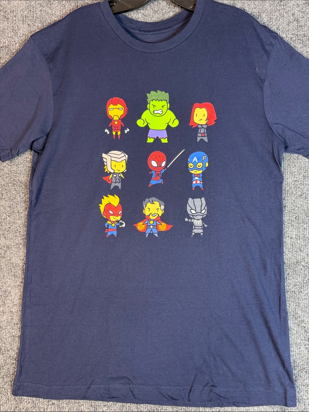 Marvel Men's Medium Superheroes Chibi Graphic T Shirt Navy Hulk Spider-Man